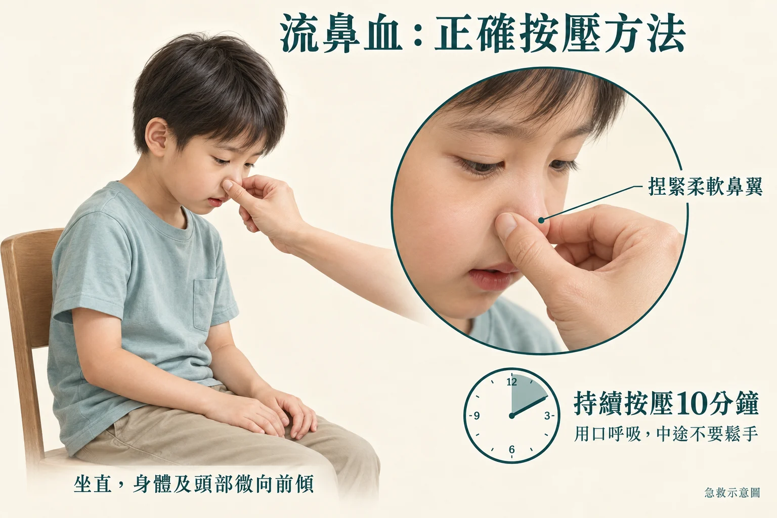 流鼻血按壓教育示意